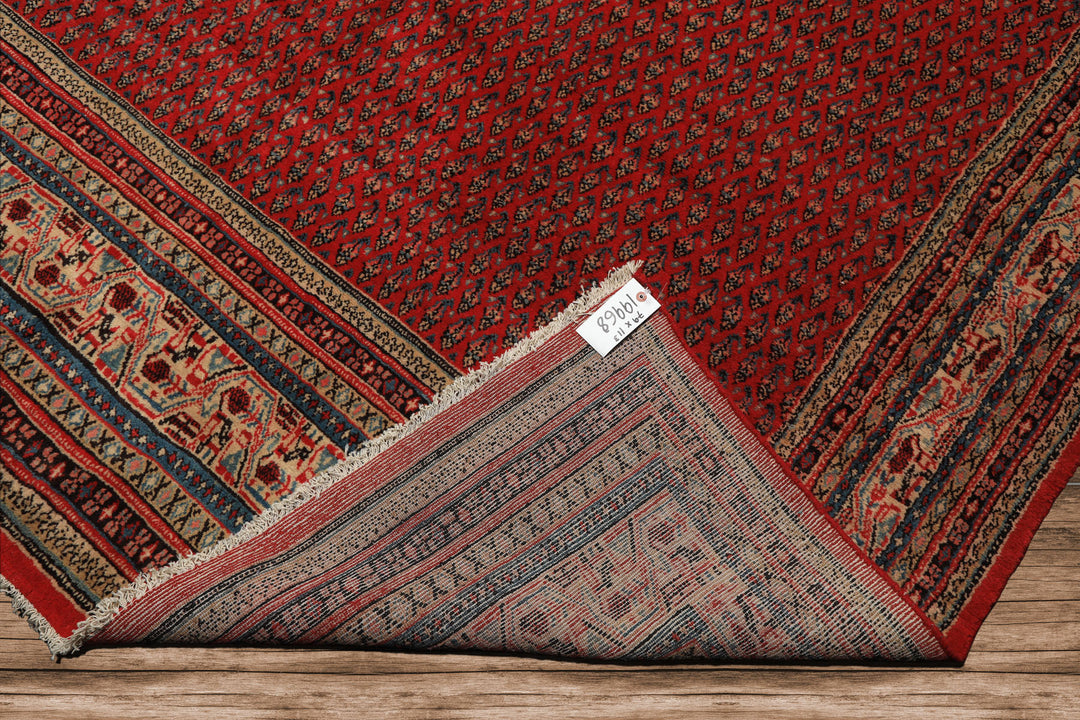 7x11 Tomato Red, Beige, Aqua Color Hand Knotted Persian Boteh Wool Traditional Oriental Rug