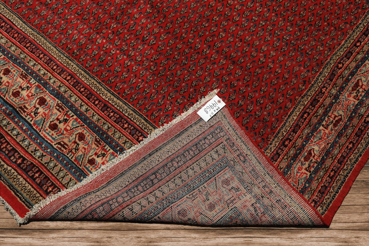 7x11 Tomato Red, Beige, Aqua Color Hand Knotted Persian Boteh Wool Traditional Oriental Rug