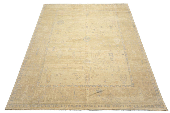 9x12 Ivory, Beige, Taupe Color Hand Knotted Oushak Wool Traditional Oriental Rug