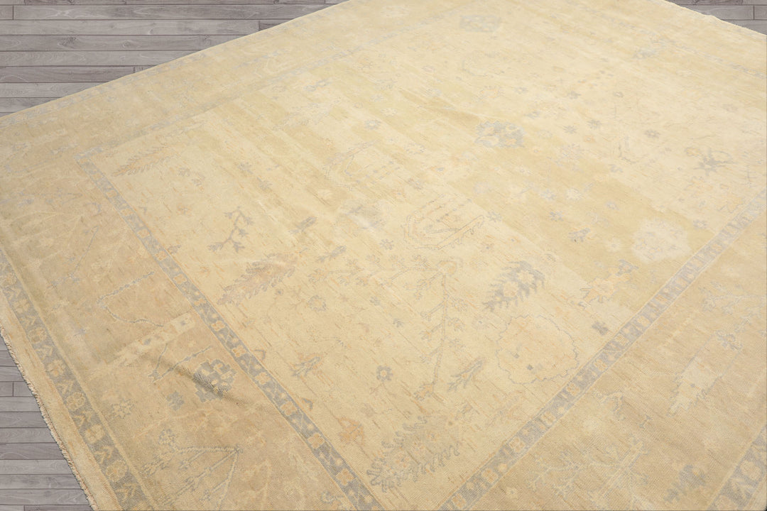 9x12 Ivory, Beige, Taupe Color Hand Knotted Oushak Wool Traditional Oriental Rug