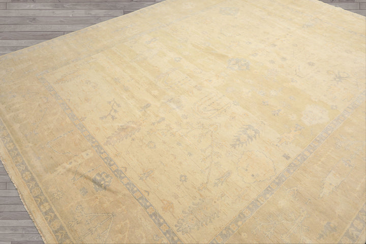 9x12 Ivory, Beige, Taupe Color Hand Knotted Oushak Wool Traditional Oriental Rug