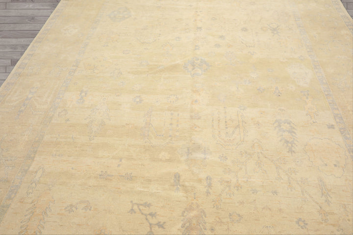 9x12 Ivory, Beige, Taupe Color Hand Knotted Oushak Wool Traditional Oriental Rug