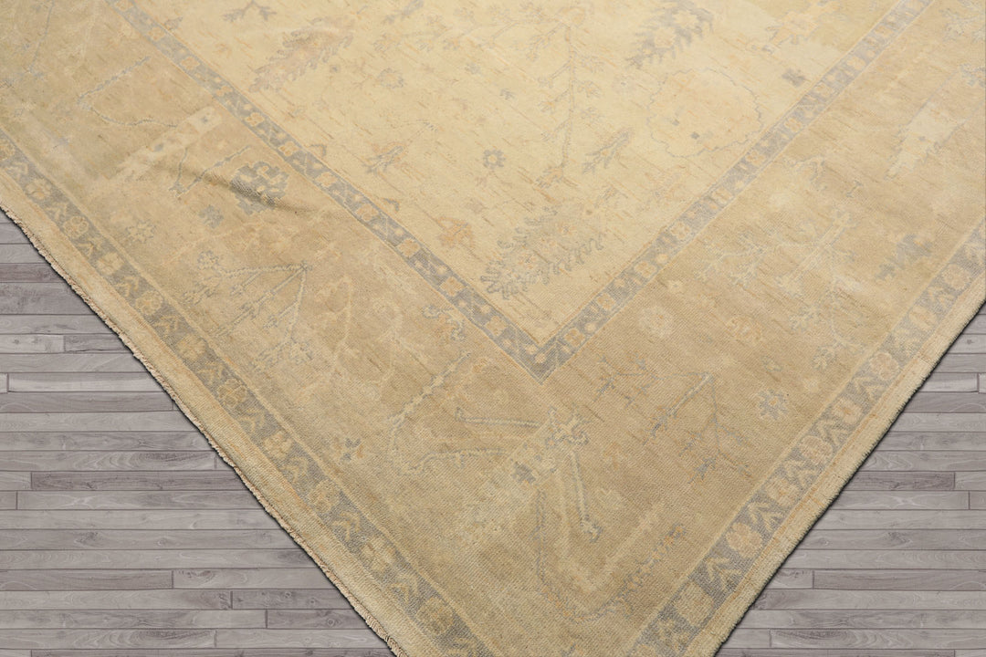 9x12 Ivory, Beige, Taupe Color Hand Knotted Oushak Wool Traditional Oriental Rug