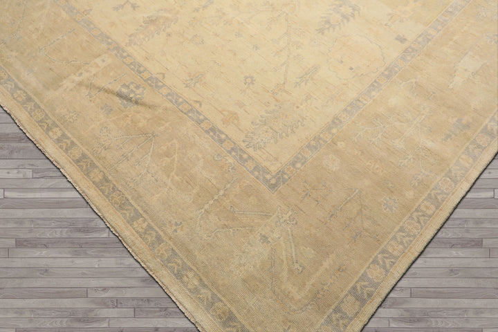 9x12 Ivory, Beige, Taupe Color Hand Knotted Oushak Wool Traditional Oriental Rug