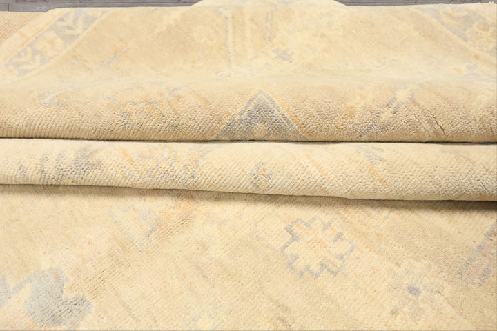 9x12 Ivory, Beige, Taupe Color Hand Knotted Oushak Wool Traditional Oriental Rug