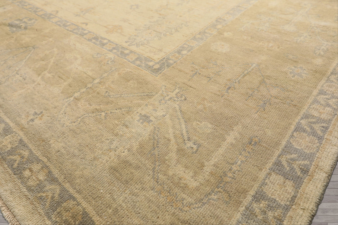 9x12 Ivory, Beige, Taupe Color Hand Knotted Oushak Wool Traditional Oriental Rug