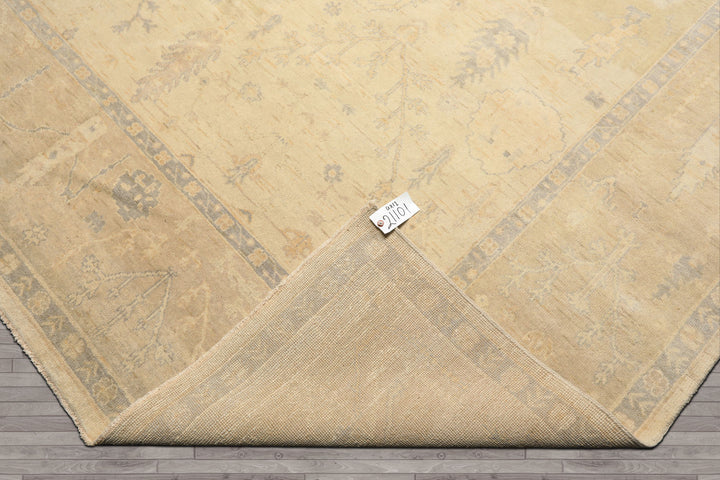 9x12 Ivory, Beige, Taupe Color Hand Knotted Oushak Wool Traditional Oriental Rug