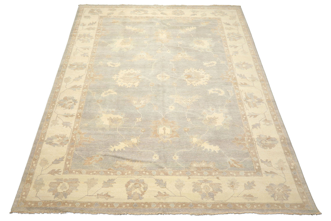 10x14 Gray, Ivory, Taupe Color Hand Knotted Oushak Wool Traditional Oriental Rug