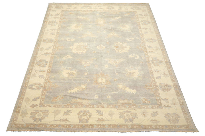 10x14 Gray, Ivory, Taupe Color Hand Knotted Oushak Wool Traditional Oriental Rug