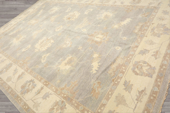 10x14 Gray, Ivory, Taupe Color Hand Knotted Oushak Wool Traditional Oriental Rug