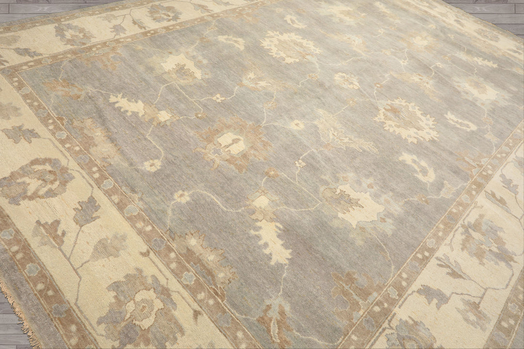10x14 Gray, Ivory, Taupe Color Hand Knotted Oushak Wool Traditional Oriental Rug