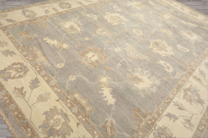 10x14 Gray, Ivory, Taupe Color Hand Knotted Oushak Wool Traditional Oriental Rug