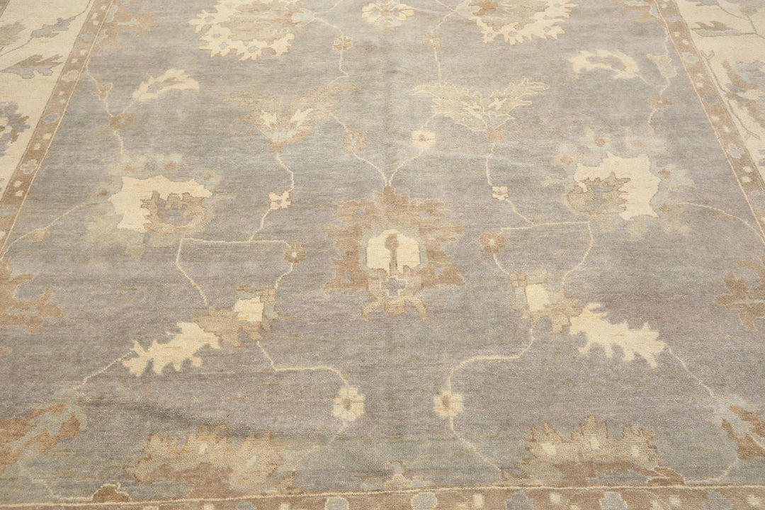 10x14 Gray, Ivory, Taupe Color Hand Knotted Oushak Wool Traditional Oriental Rug
