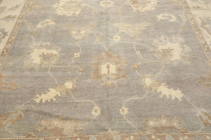 10x14 Gray, Ivory, Taupe Color Hand Knotted Oushak Wool Traditional Oriental Rug