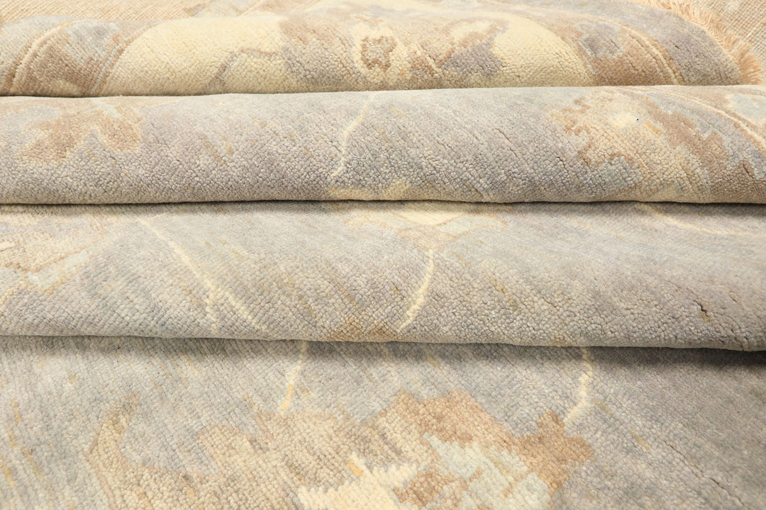 10x14 Gray, Ivory, Taupe Color Hand Knotted Oushak Wool Traditional Oriental Rug