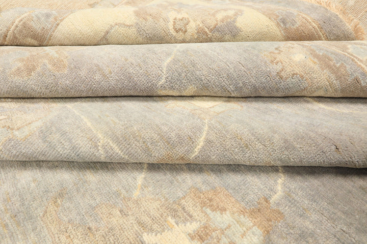10x14 Gray, Ivory, Taupe Color Hand Knotted Oushak Wool Traditional Oriental Rug