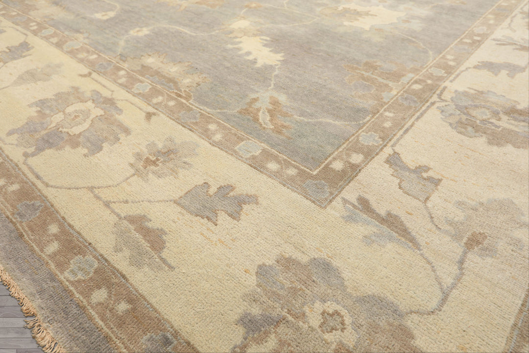 10x14 Gray, Ivory, Taupe Color Hand Knotted Oushak Wool Traditional Oriental Rug