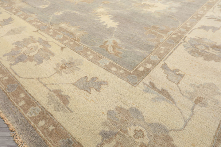 10x14 Gray, Ivory, Taupe Color Hand Knotted Oushak Wool Traditional Oriental Rug