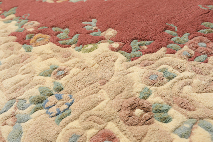 4x6 Rose, Ivory, Aqua Color Hand Knotted French Aubusson Savonnerie Wool Traditional Oriental Rug