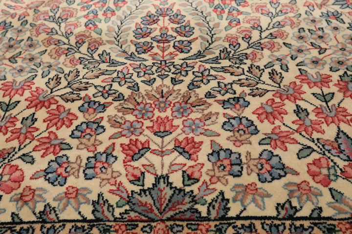 4x6 Ivory, Aqua, Navy Color Hand Knotted Kerman New Zealand Wool Traditional Oriental Rug