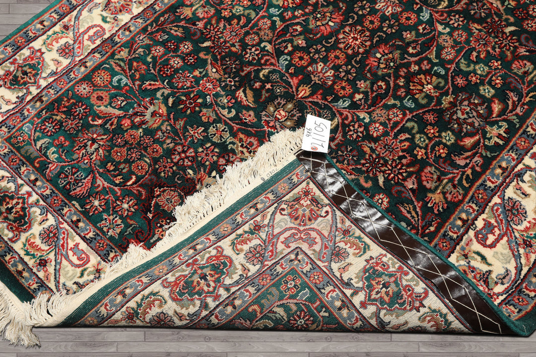 4x6 Emerald, Ivory, Red Color Hand Knotted Kashan Wool Traditional Oriental Rug
