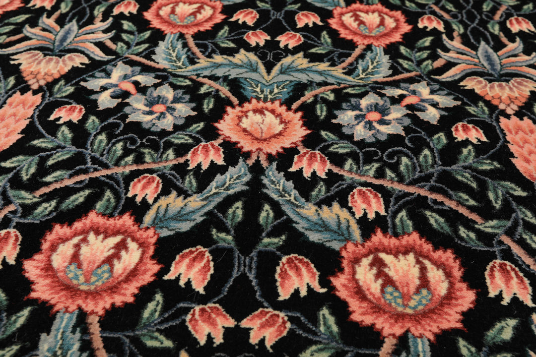 4x6 Black, Ivory, Aqua Color Hand Knotted French Aubusson Savonnerie Wool Traditional Oriental Rug