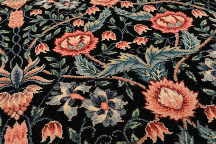 4x6 Black, Ivory, Aqua Color Hand Knotted French Aubusson Savonnerie Wool Traditional Oriental Rug
