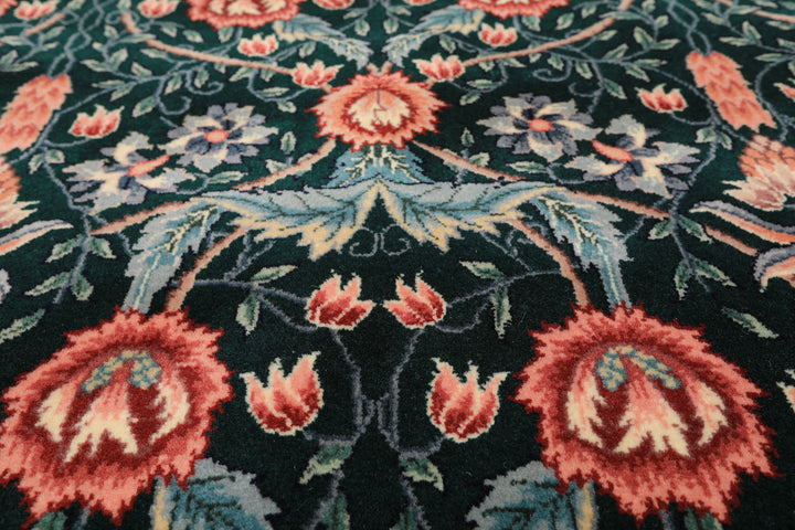4x6 Emerald, Ivory, Rose Color Hand Knotted French Aubusson Savonnerie Wool Traditional Oriental Rug