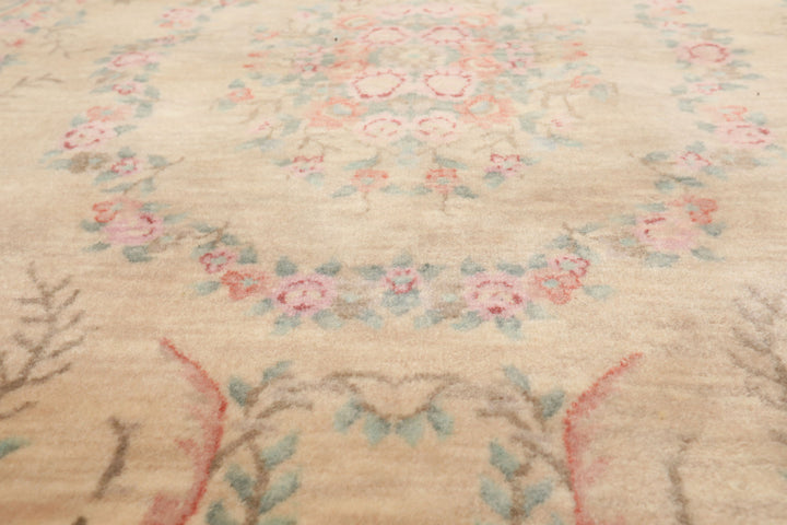 5x7 Beige, Rose, Brown Color Hand Knotted French Aubusson Savonnerie New Zealand Wool Traditional Oriental Rug