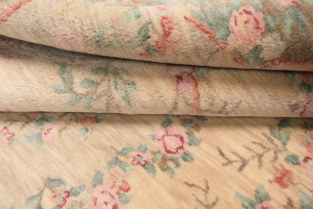 5x7 Beige, Rose, Brown Color Hand Knotted French Aubusson Savonnerie New Zealand Wool Traditional Oriental Rug