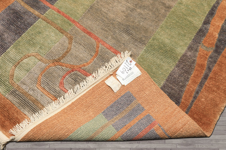 5x7 Gray, Sage, Caramel Color Hand Knotted Tibetan Wool Transitional Oriental Rug