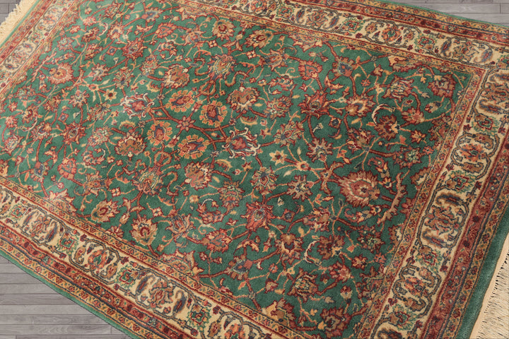 4x6 Green, Ivory, Rust Color Hand Knotted Kashan New Zealand Wool Traditional Oriental Rug
