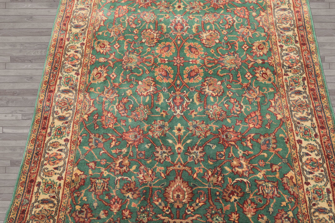 4x6 Green, Ivory, Rust Color Hand Knotted Kashan New Zealand Wool Traditional Oriental Rug