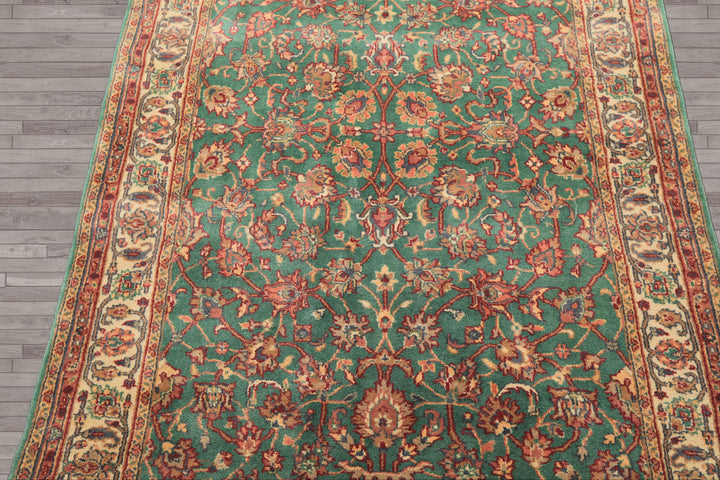 4x6 Green, Ivory, Rust Color Hand Knotted Kashan New Zealand Wool Traditional Oriental Rug