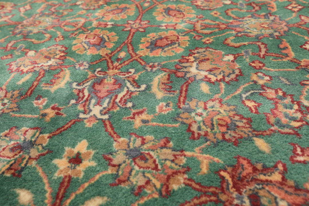 4x6 Green, Ivory, Rust Color Hand Knotted Kashan New Zealand Wool Traditional Oriental Rug