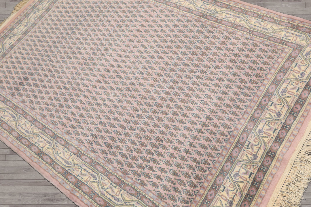 4x6 Lilac, Ivory, Slate Color Hand Knotted Persian Wool Traditional Oriental Rug