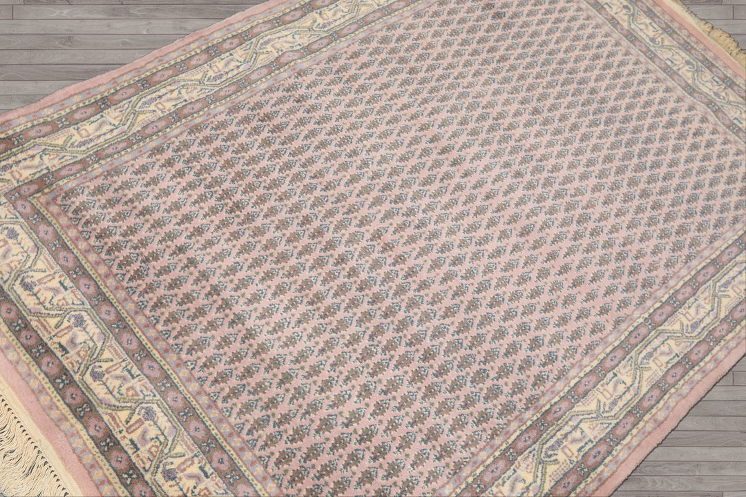 4x6 Lilac, Ivory, Slate Color Hand Knotted Persian Wool Traditional Oriental Rug