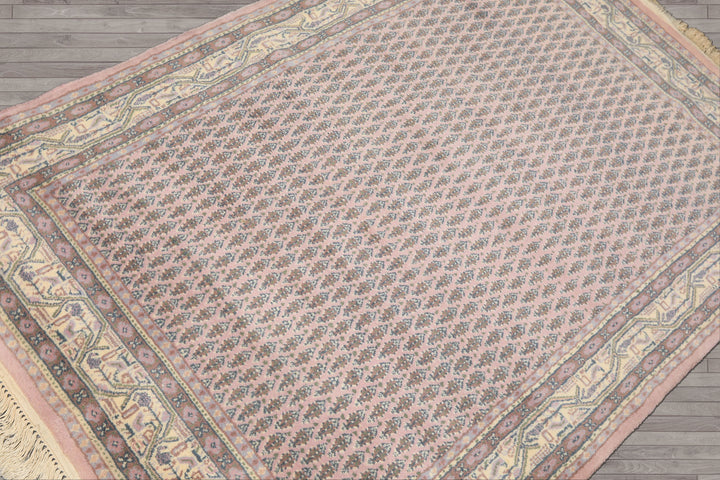 4x6 Lilac, Ivory, Slate Color Hand Knotted Persian Wool Traditional Oriental Rug