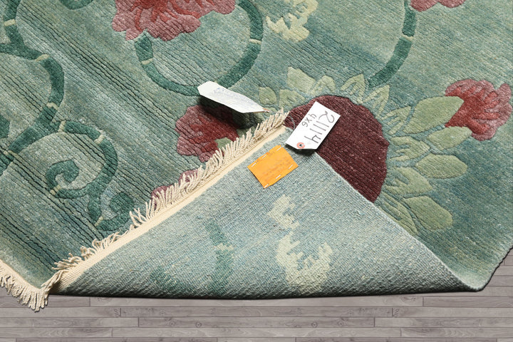 4x6 Seafoam-Green, Rust, Mauve Color Hand Knotted Tibetan Wool Transitional Oriental Rug