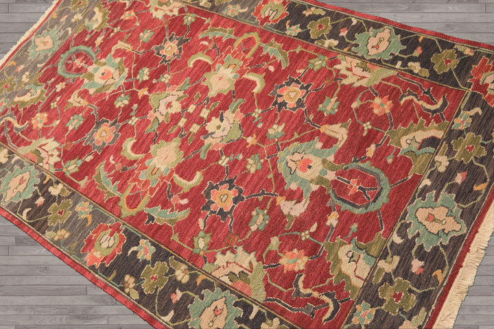 4x6 Wine, Gray, Aqua Color Hand Knotted Soumak Wool Traditional Oriental Rug