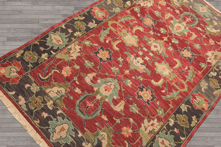 4x6 Wine, Gray, Aqua Color Hand Knotted Soumak Wool Traditional Oriental Rug