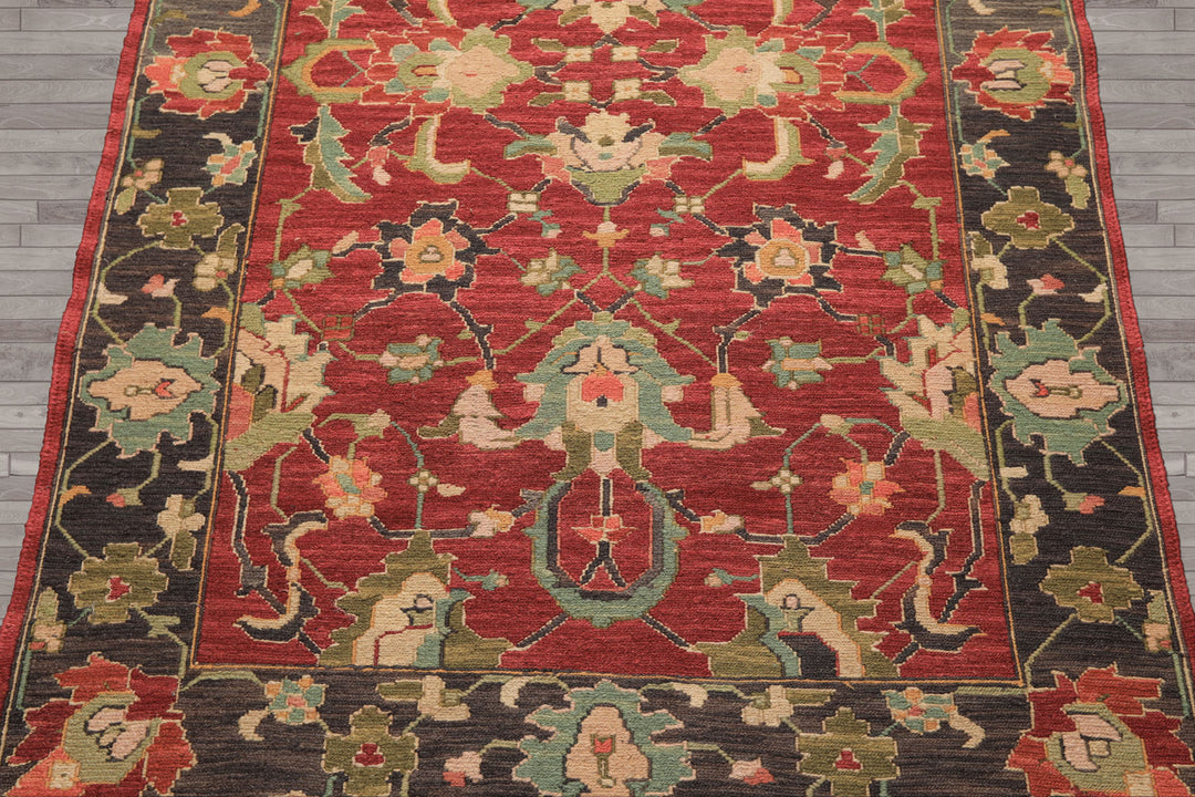 4x6 Wine, Gray, Aqua Color Hand Knotted Soumak Wool Traditional Oriental Rug