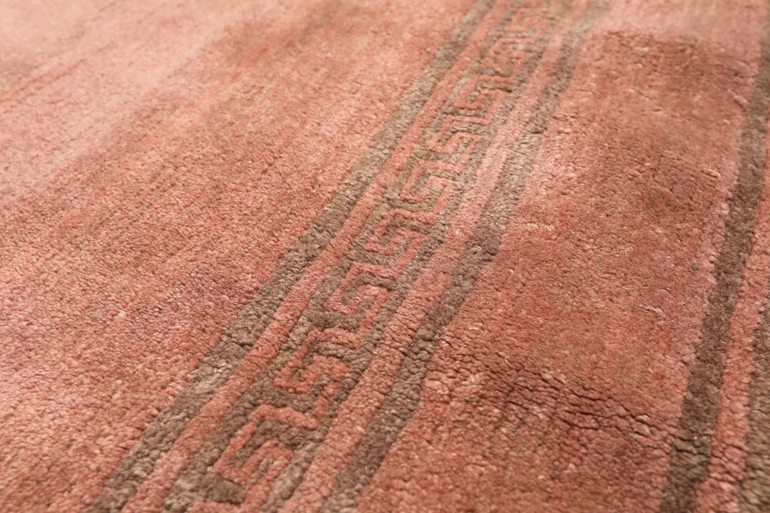 7 Runner Blush, Brown, Navy Color Hand Knotted Tibetan Wool Transitional Oriental Rug