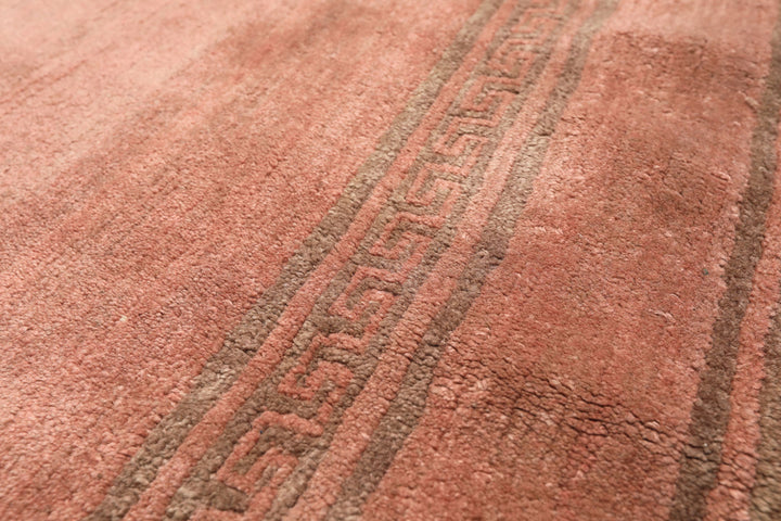 7 Runner Blush, Brown, Navy Color Hand Knotted Tibetan Wool Transitional Oriental Rug