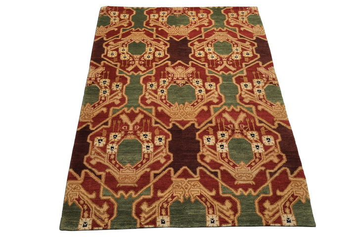 6x9 Sage, Rust, Maroon Color Hand Knotted Tibetan Wool Arts & Crafts Oriental Rug