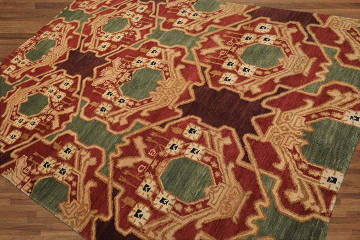 6x9 Sage, Rust, Maroon Color Hand Knotted Tibetan Wool Arts & Crafts Oriental Rug
