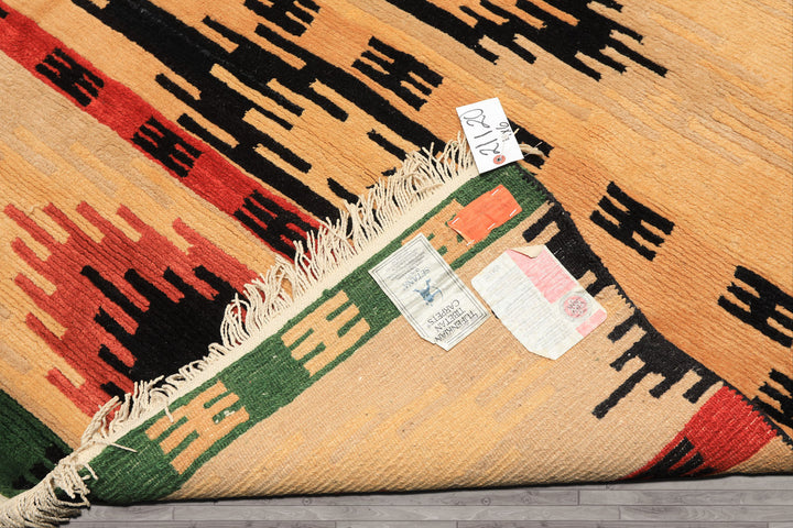4x6 Beige, Faded Peach, Black Color Hand Knotted Tibetan Wool  Oriental Rug