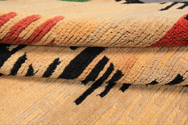 4x6 Beige, Faded Peach, Black Color Hand Knotted Tibetan Wool  Oriental Rug
