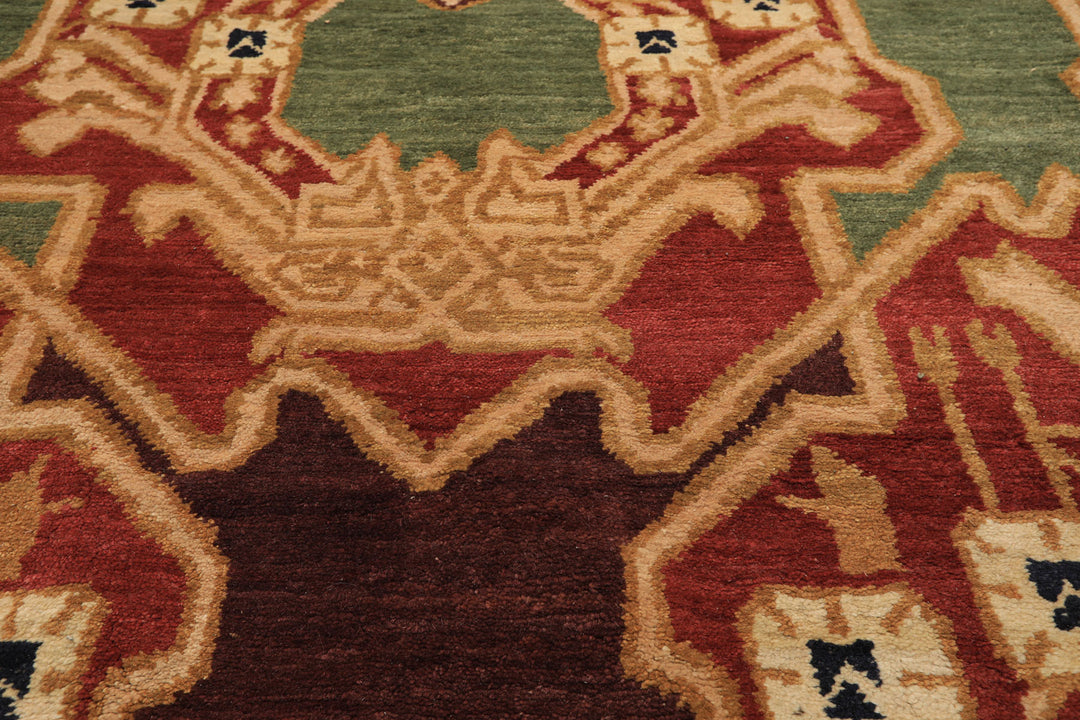 6x9 Sage, Rust, Maroon Color Hand Knotted Tibetan Wool Arts & Crafts Oriental Rug