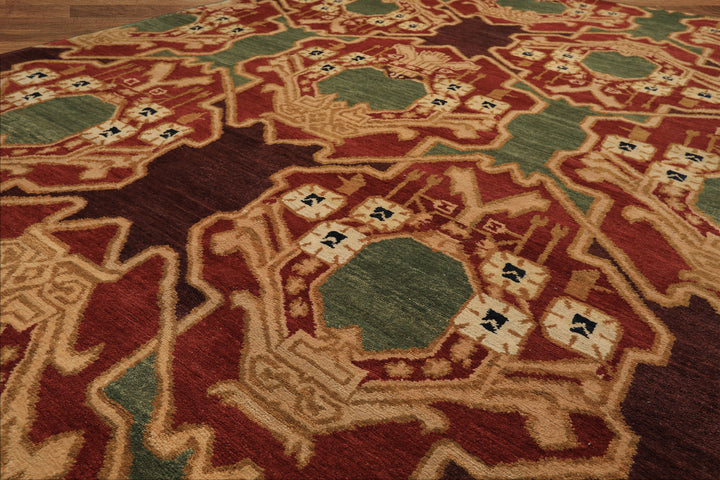 6x9 Sage, Rust, Maroon Color Hand Knotted Tibetan Wool Arts & Crafts Oriental Rug